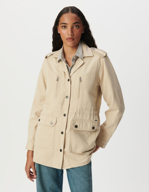 Beigefarbene Damen-Safarijacke mit Schulterstickerei - IKKS