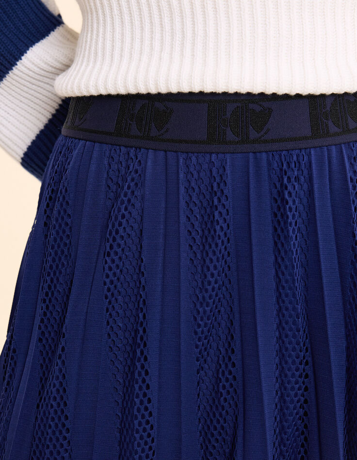 Jupe longue indigo plissée rayures ajourées I.Code-6