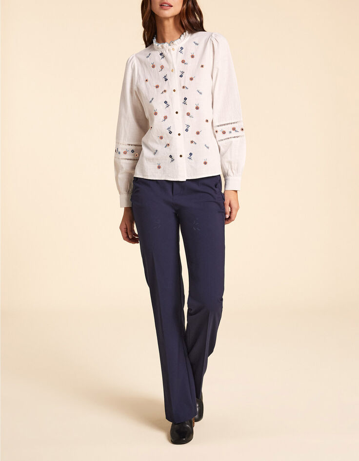 Blusa blanca bordada con flores multicolores I.Code-8
