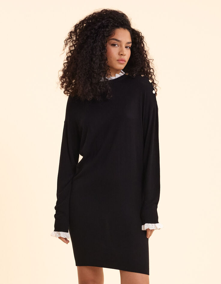 Schwarzes Strickkleid, englischer Stick I.Code-1