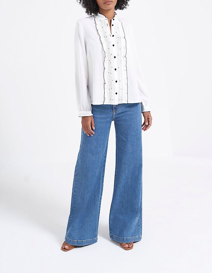 Blusa blanco roto volantes bord. negro I.Code-6