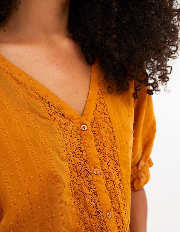 Top amarillo con encaje y manga murciélago I.Code-4 Top amarillo con encaje y manga murciélago I.Code-4