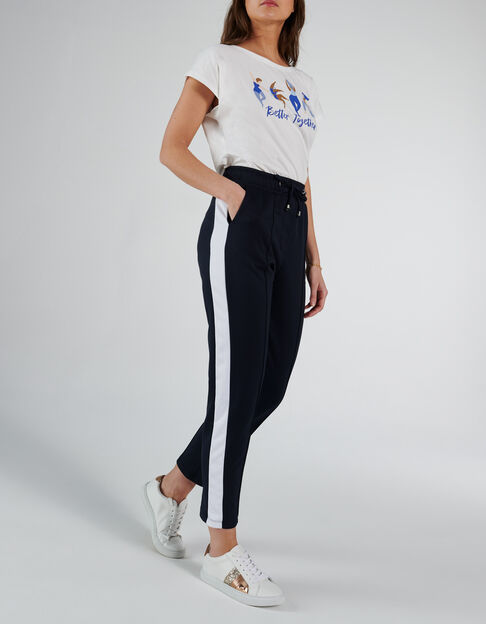 Pantalon de jogging marine à bandes blanches côtés I.Code