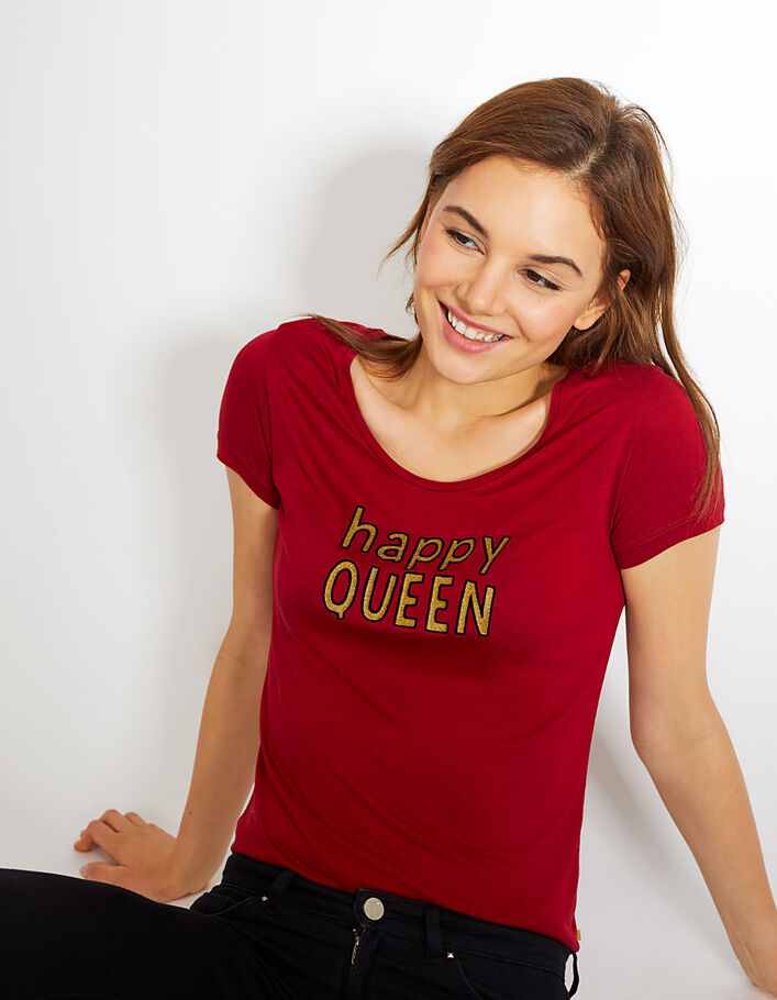 Tiefrotes T-Shirt Happy Queen I.Code - I.CODE