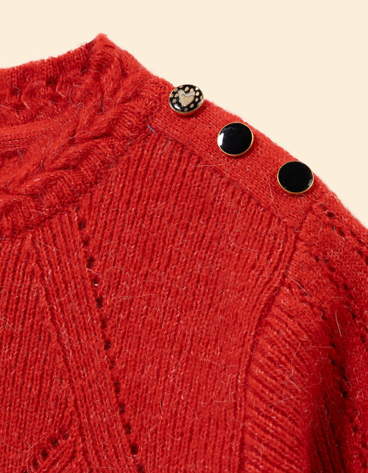 Orangener Strickpullover Schulterknöpfe I.Code-2
