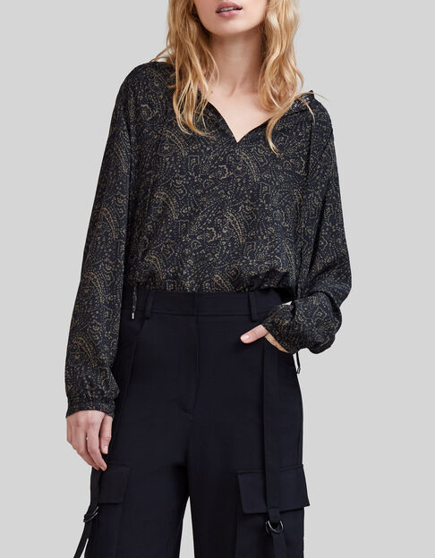 Khaki Damenbluse mit Paisley-Blumenprint - IKKS