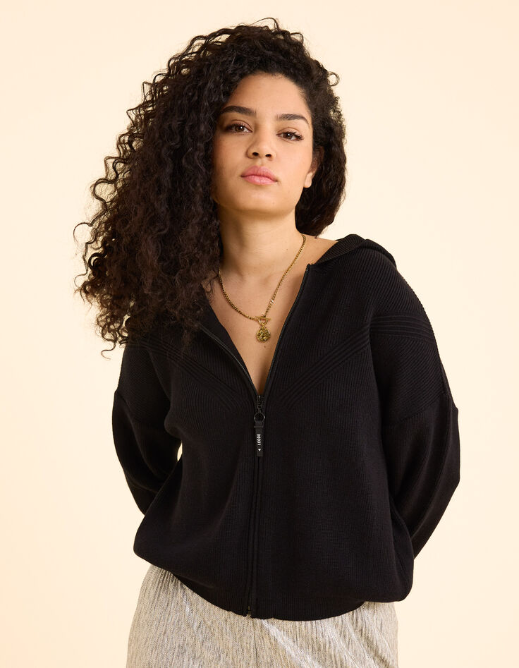 Cardigan à capuche noir en tricot I.Code-1