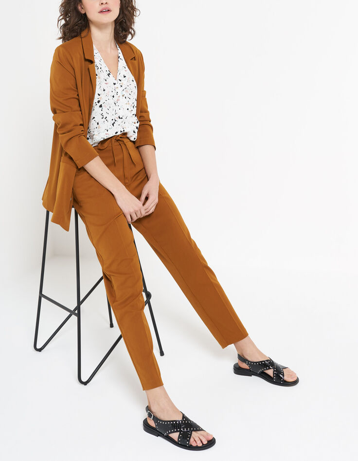 Pantalon de costume camel avec ceinture à nouer I.Code-3
