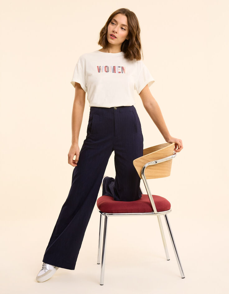 I.Code Anzughose mit weitem Bein aus navyfarbenem Faux-Uni-1
