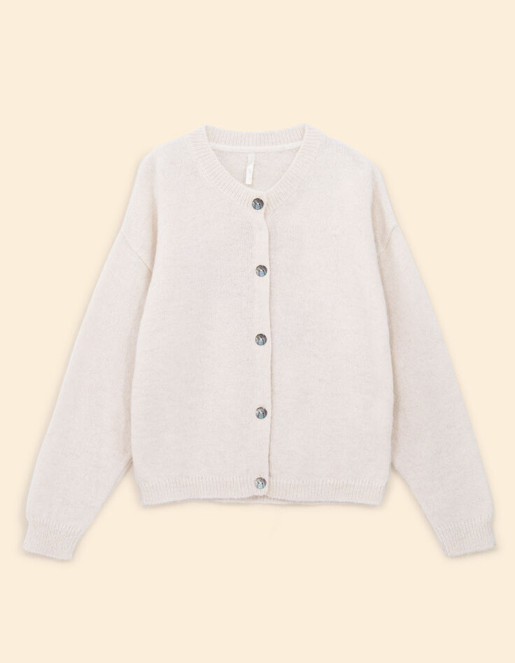 Cardigan écru tricot motif palmiers dos I.Code-8