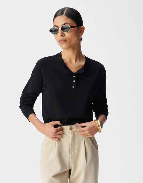 Pull chic noir tricot fin boutons strass Femme - IKKS