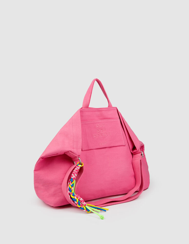 Damen rosa Leinwand Stickerei totebag-3