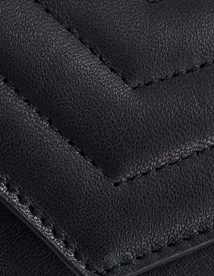 Damen 1440 schwarz gestepptes Leder Portemonnaie-7