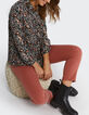 Zwarte hemdblouse plissé met plantenprint I.Code-1