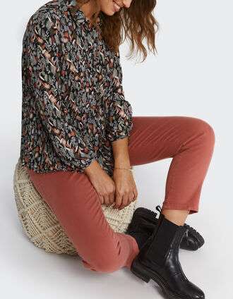 Zwarte hemdblouse plissé met plantenprint I.Code
