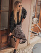 Asymmetrischer langer Rock mit bordeauxfarbenem Paisleymuster Damen-6