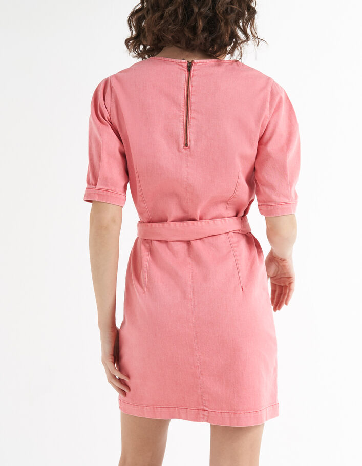 I.Code bubble gum pink belted denim dress - I.CODE