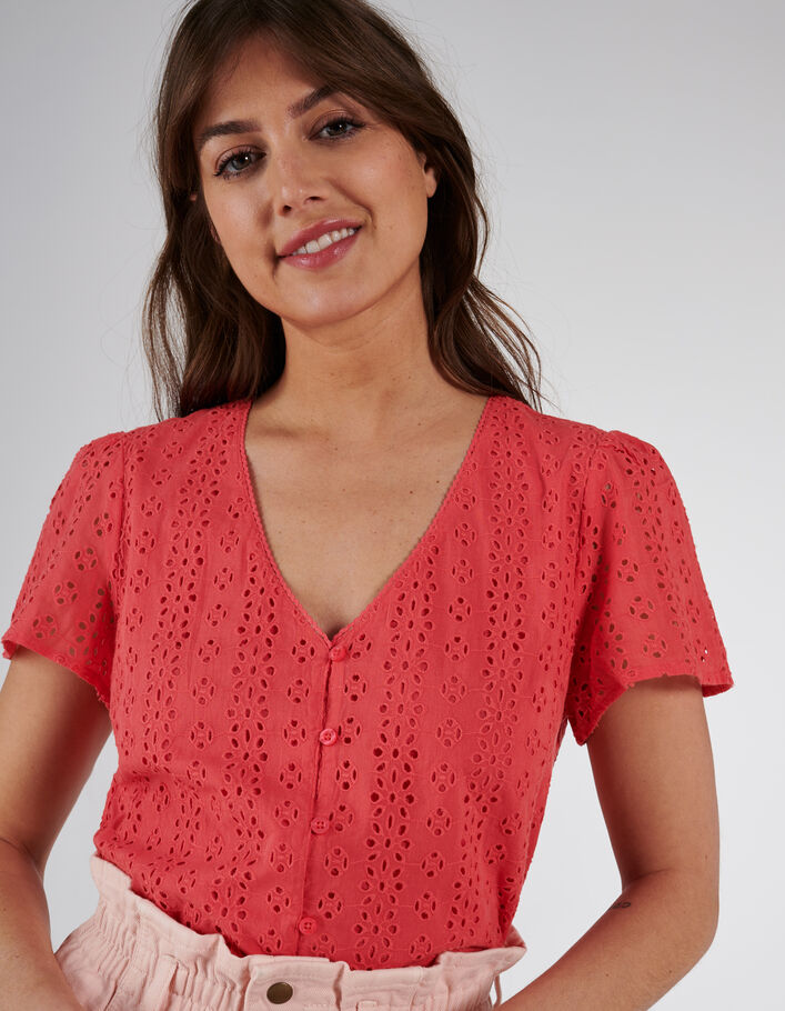 Roze top met knopen broderie anglaise I.Code - I.CODE