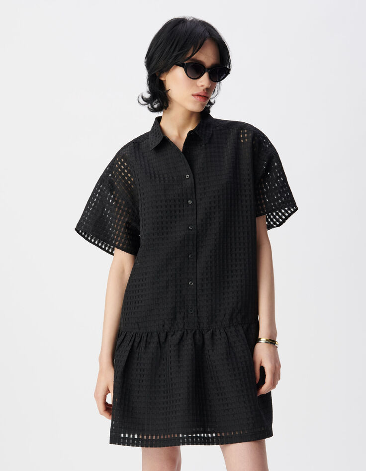 Schwarzes Kleid mit durchbrochenem Karomuster Damen-3
