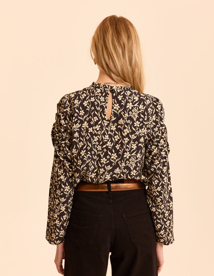 Zwarte blouse orchideeënprint I.Code-3