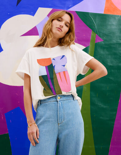 Weißes T-Shirt Grafik-Blumenmotiv I.Code x THE FEEBLES