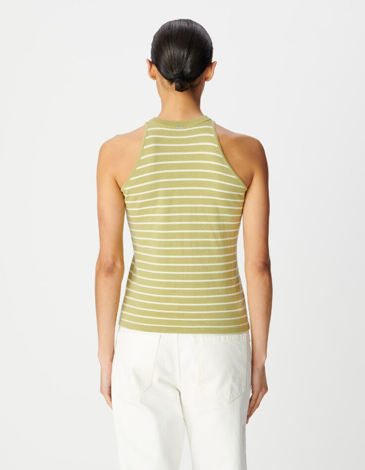 Gr&uuml;n gestreifter &auml;rmelloser Pullover f&uuml;r Frauen-3