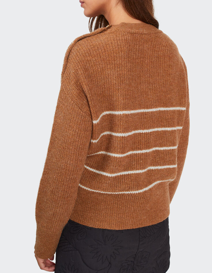 Pull tabac tricot à rayures blanches I.CODE-3