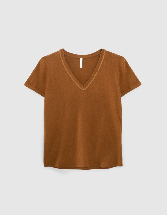 I.Code camel cotton & linen knit T-shirt - I.CODE