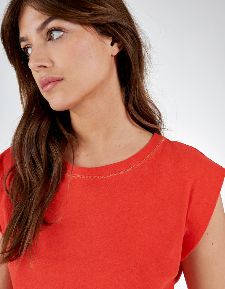 Tee-shirt abricot à col rond couture dorée I.Code-4 Tee-shirt abricot à col rond couture dorée I.Code-4