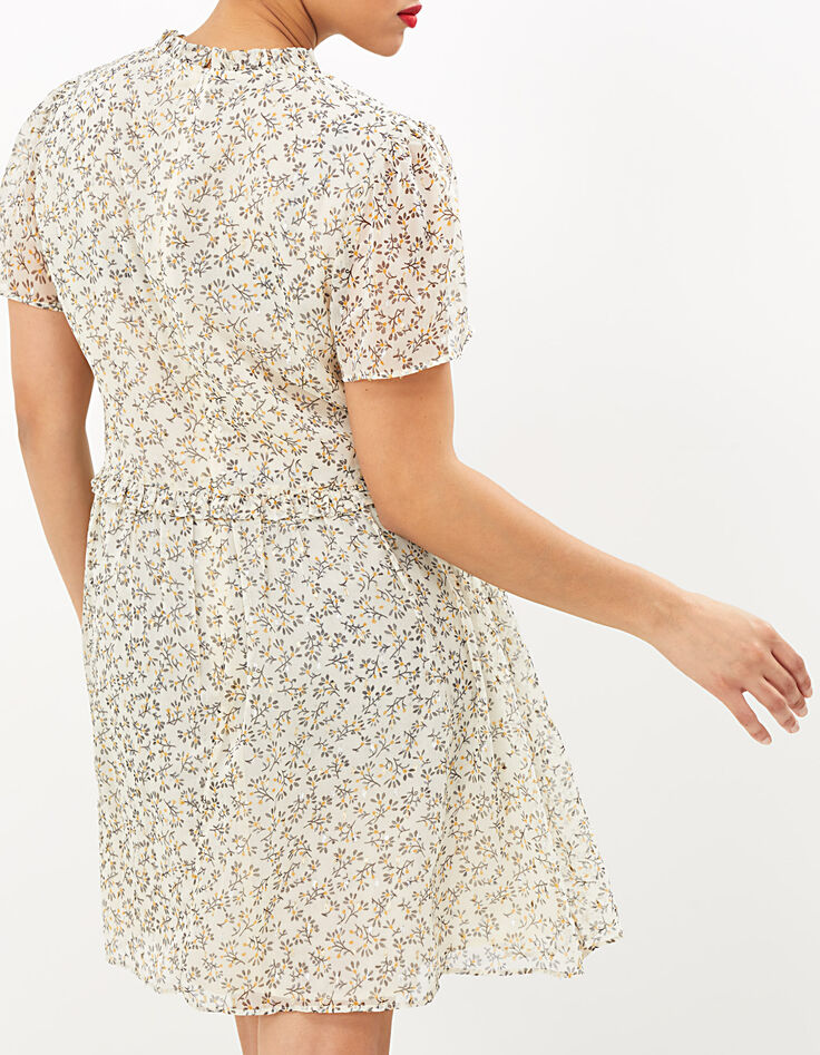Cremeweißes Kleid mit Blätterprint I.Code-3 Cremeweißes Kleid mit Blätterprint I.Code-3