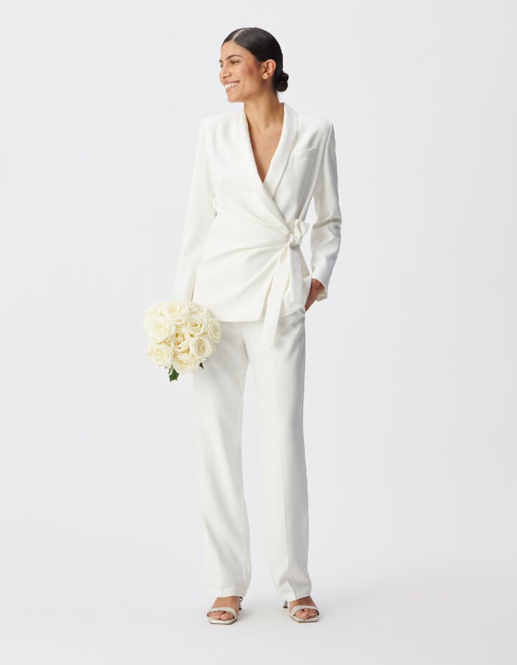 Women's white knotted-side suit jacket-2