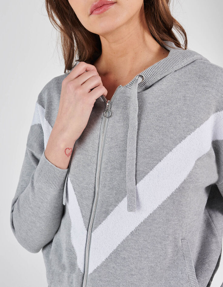 Graue Strickjacke mit Maxi-Fischgräten und Kapuze I.Code-3