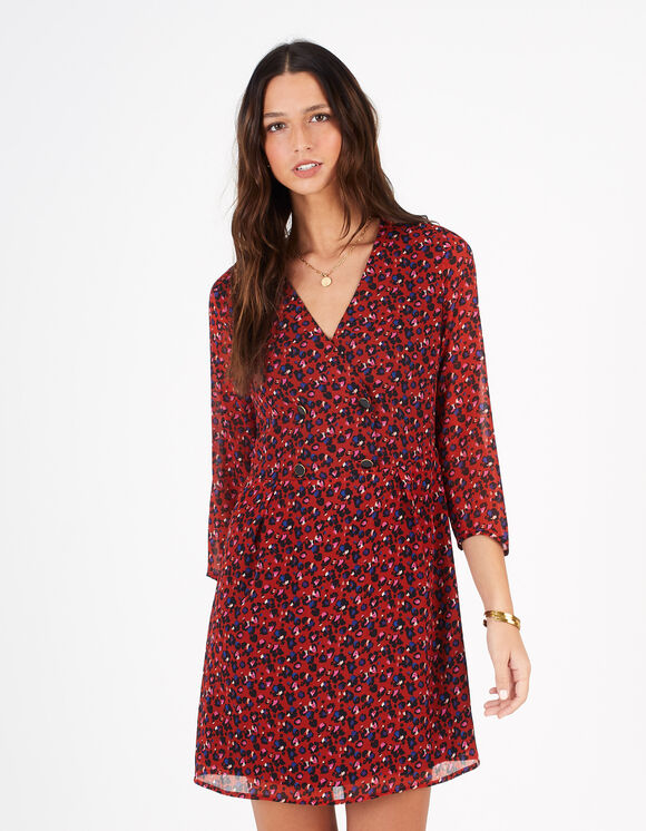 I.Code candy red graphic floral print dress