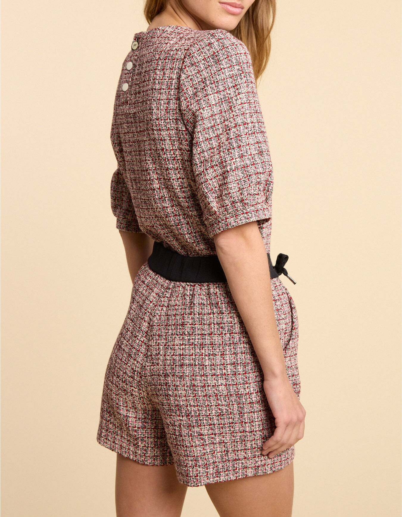 I.Code red decorative tweed-style shorts