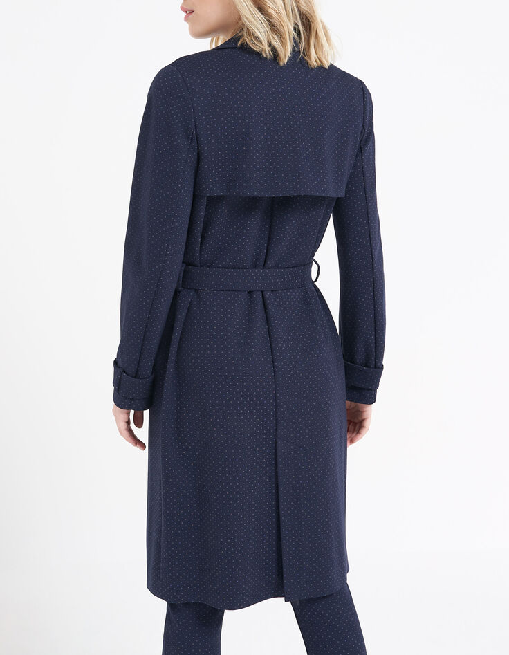 I.Code navy minimalist jacquard knit trench coat-3