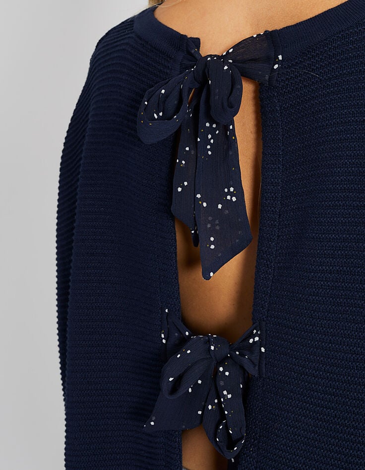 Marineblauer Pullover mit Rückenschleifen I.Code-2
