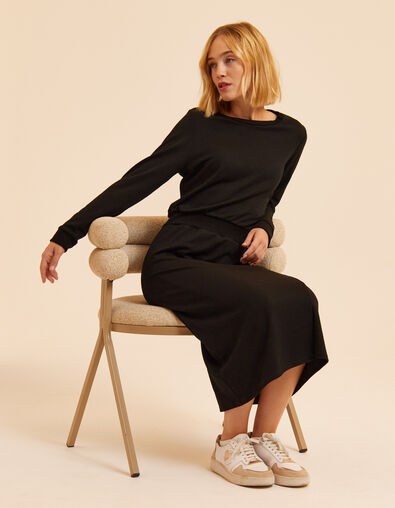 Robe longue noire molleton monogramme I.Code