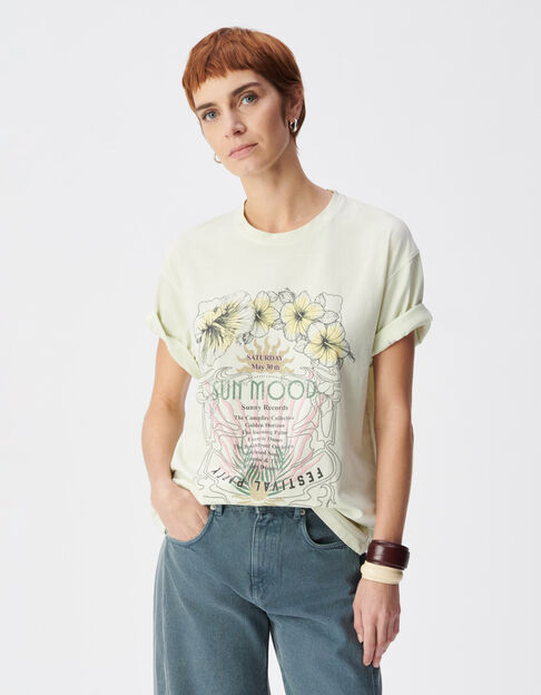 Groen T-shirt van biologisch katoen met bloemmotief Dames - IKKS