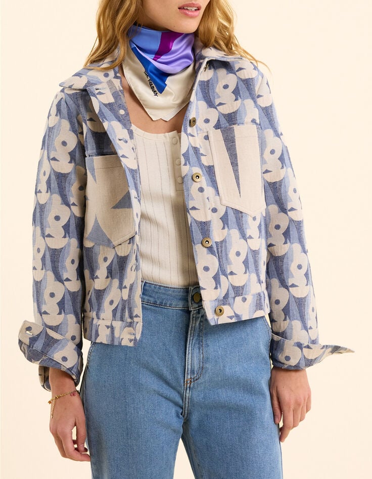 Veste bleue jacquard motif fleurs I.Code-7 Veste bleue jacquard motif fleurs I.Code-7