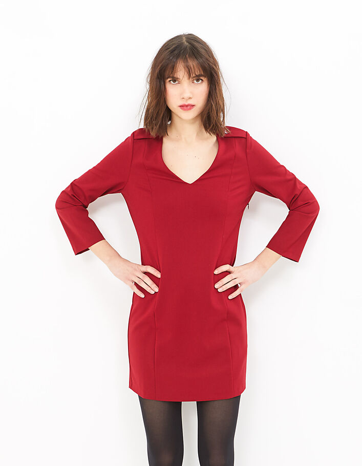 Women's deep red dress with buttoned epaulettes - I.CODE