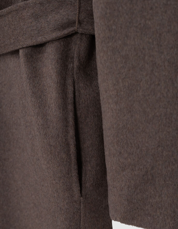 Manteau long beige ceintur&eacute; Femme-6