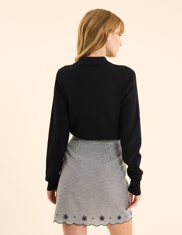 Ecru skirt with gingham pattern and I.Code embroidery-3