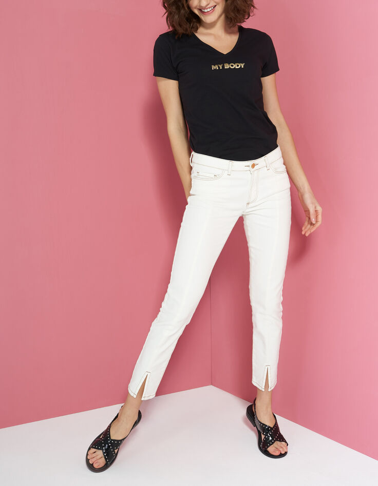 Jean slim blanc cassé surpiqûres ocre I.Code-2