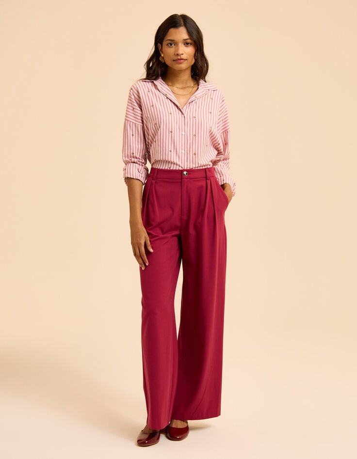 Chemise rose motif rayures et broderies Alexandra I.Code-6 Chemise rose motif rayures et broderies Alexandra I.Code-6