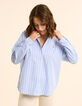 Chemise bleue motif rayures broderie double cœur I.Code-1