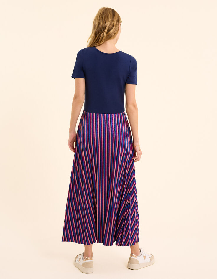 Robe longue bi-matière plissée rayures lurex I.Code-5