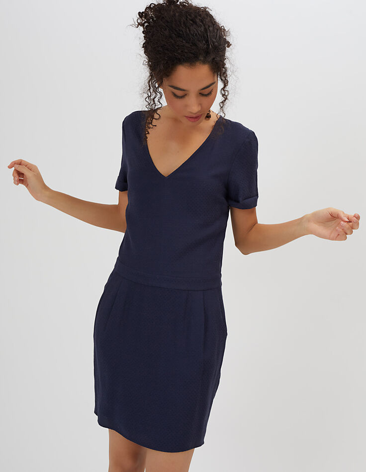 Robe marine jacquard pois I.Code-1 Robe marine jacquard pois I.Code-1