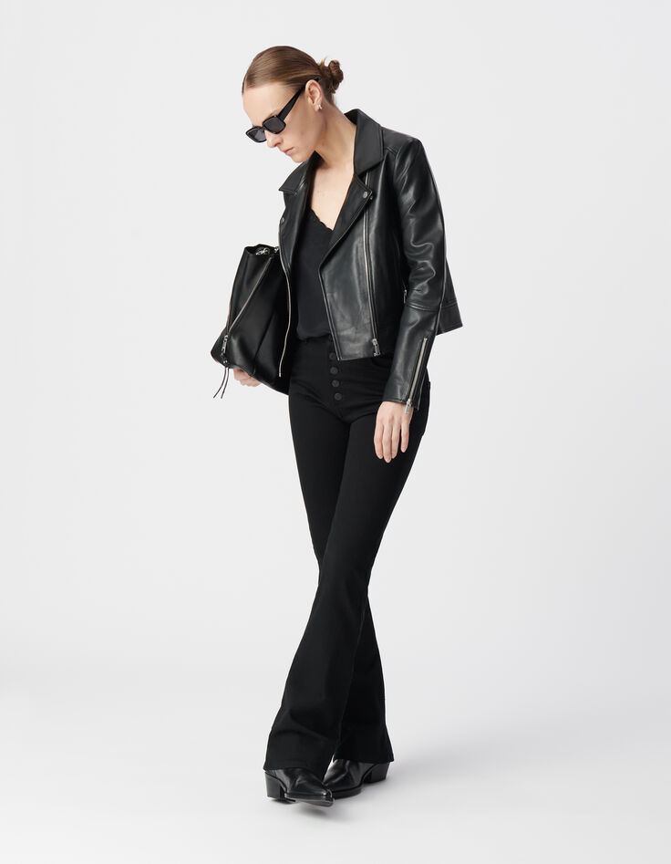Schwarze Bikerjacke aus Leder f&uuml;r Damen-1