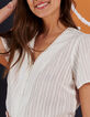 Top blanc cassé jacquard à motif rayures I.Code-1