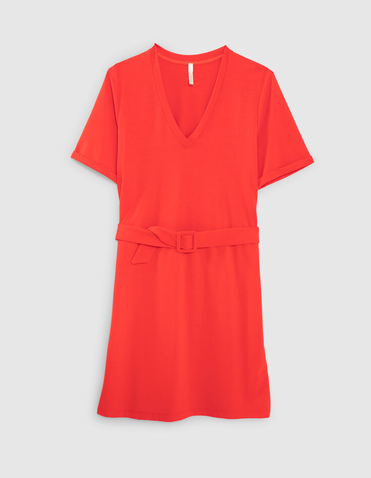 Robe rouge carmin maille ceinturée I.Code-7